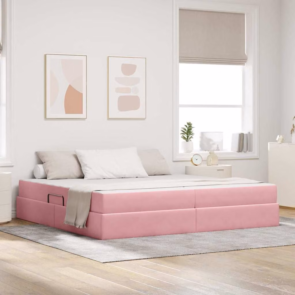 Letto con contenitore e materasso ibrido vidaXL in velluto rosa L/P/H: 200 x 200 x 43,5 cm – 1