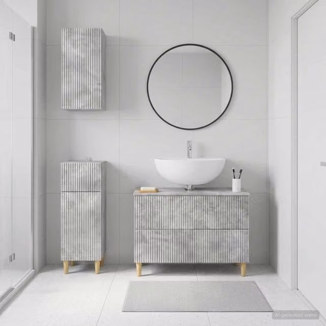 Set di mobili da bagno minimalisti vidaXL in 3 pezzi grigi con vanità e pensili a muro
