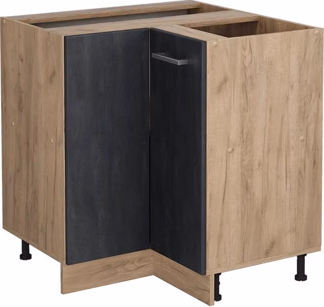 Mobile ad angolo cucina Vicco R-Line in finitura calce nera e rovere dorato con ante a libro