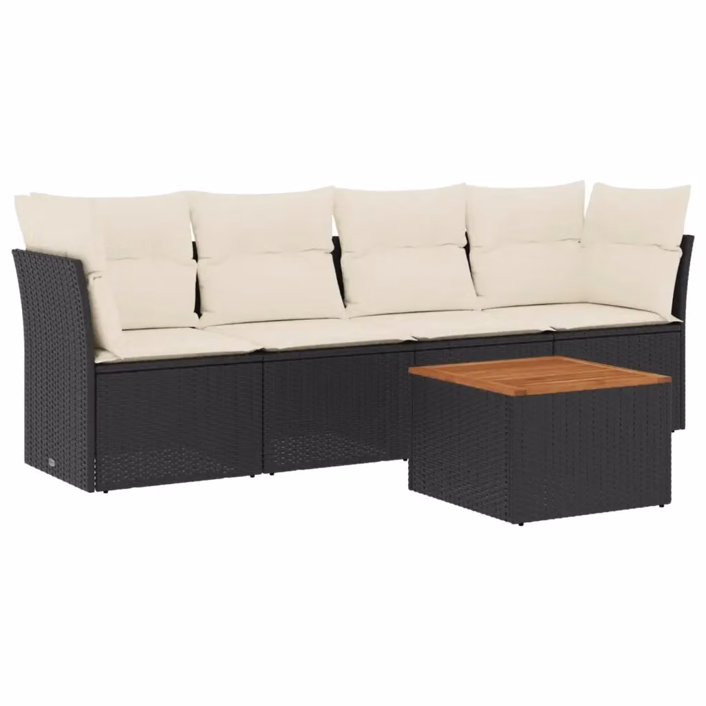 Set Divano da Giardino a L vidaXL in Polyrattan e Legno di Acacia con Cuscini e Tavolino da Esterno Nero – 2
