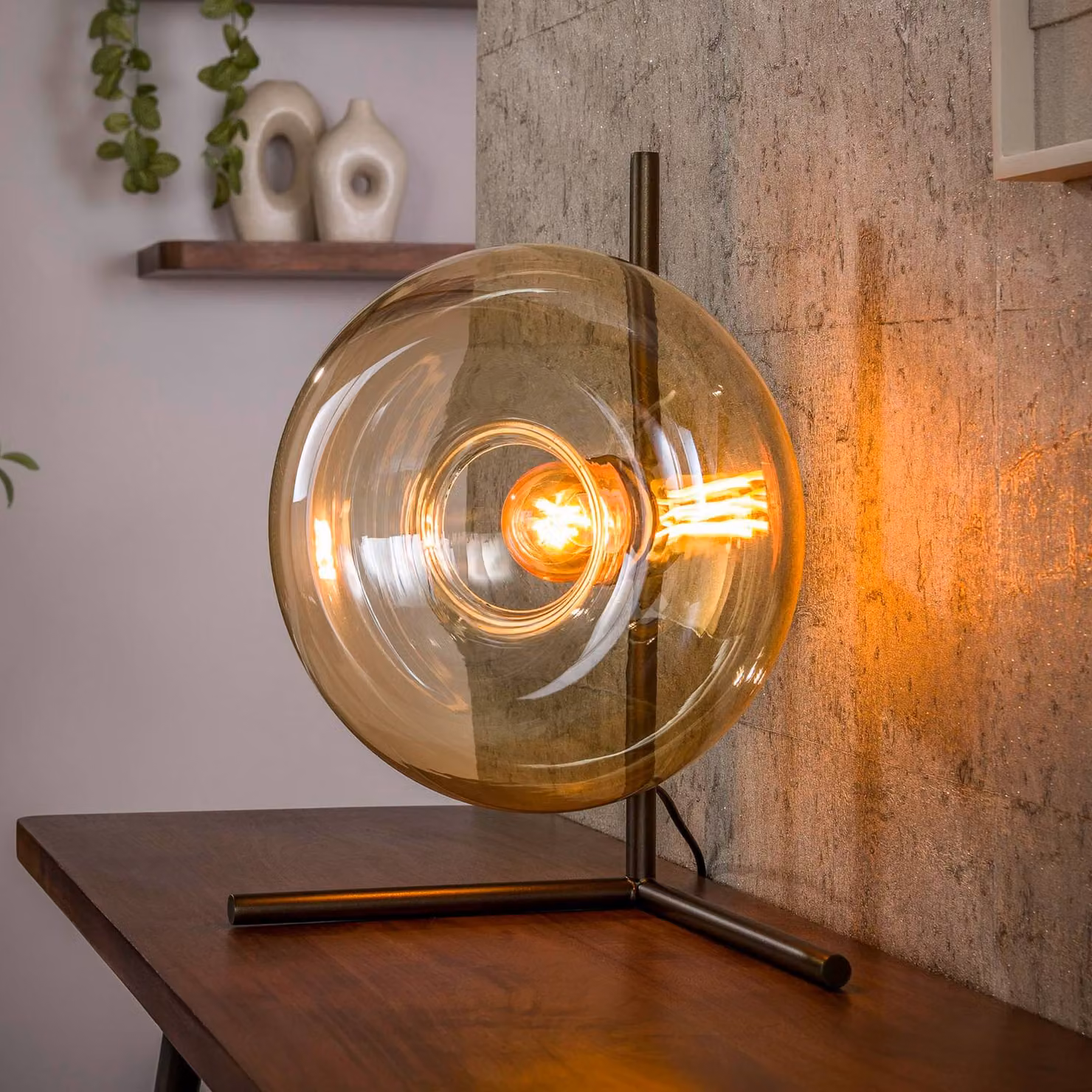 ZIJLSTRA Lampada da tavolo Soll, Crema / Ambra, Soggiorno / Sala da pranzo, Vetro, Moderno, Lampada da tavolo