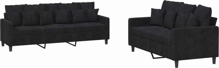 Set di Divani 2 pz con Cuscini Nero in Velluto