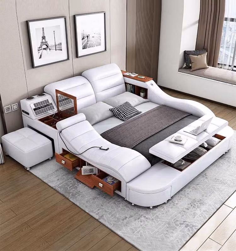 Letto multifunzionale bianco con porta USB e funzione massaggio