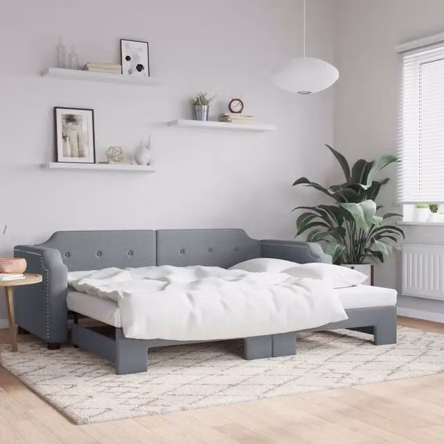 Divano Letto con Letto Estraibile vidaXL Grigio Chiaro in Tessuto Moderno L/P/H: 223 x 110 x 66,5 cm con Materasso 100 x 200 cm
