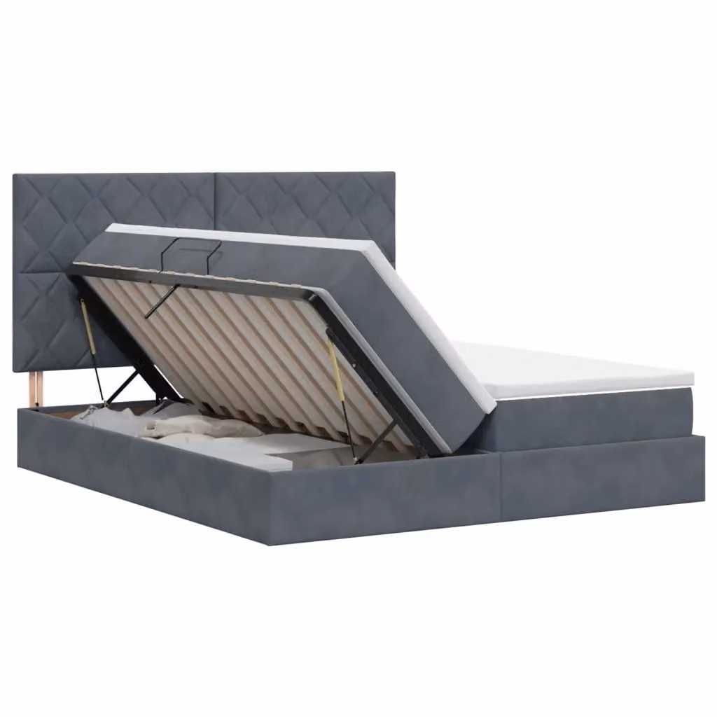 Letto con Contenitore Moderno vidaXL in Velluto Grigio L: 200 cm, P: 200 cm, H: 140 cm – 2