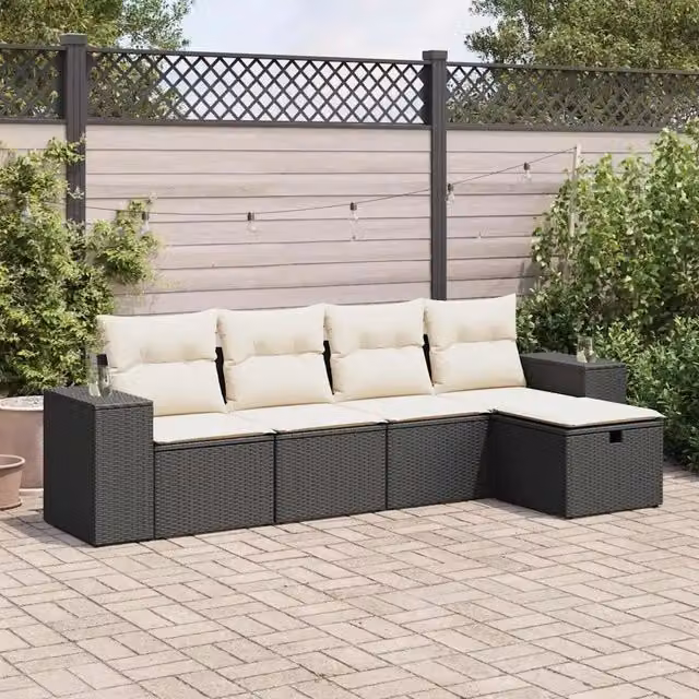 Set Divani da Giardino 5 pz con Cuscini in Polyrattan Nero 3325662