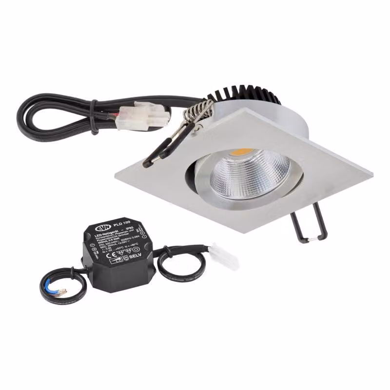 EVN P-LED da incasso a soffitto, quadrato, orientabile, alluminio anodizzato (STL) IP20 6W 4000K 683 lm 90Ra DIMM Ø incasso 68 mm