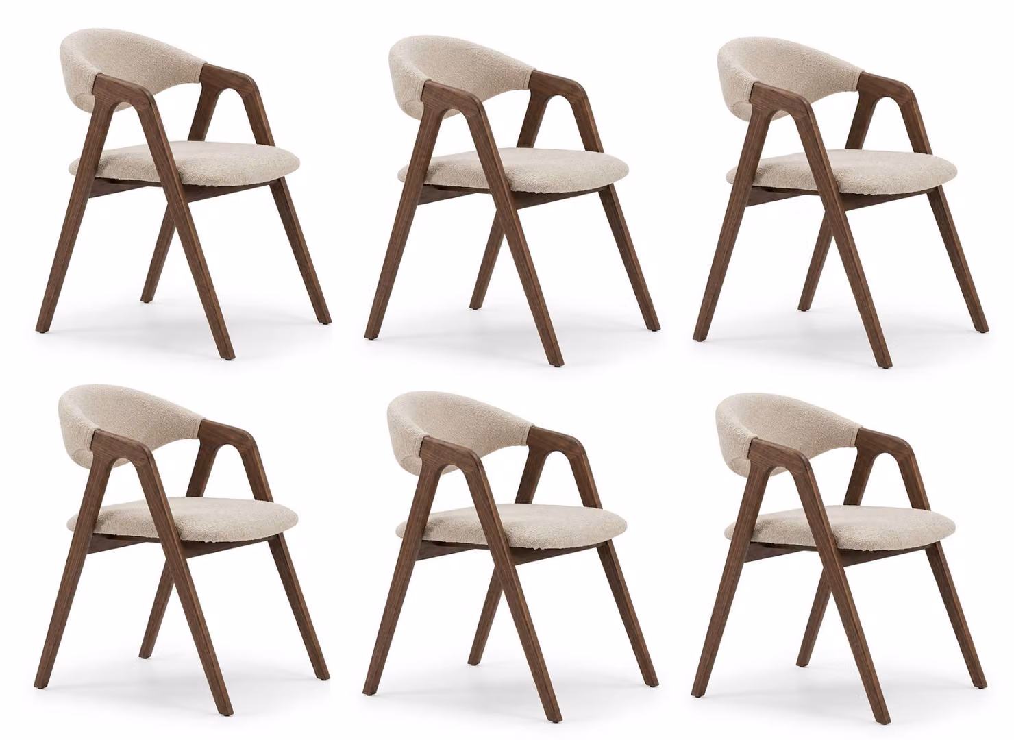 6 sedie beige, tessuto, legno, design moderno, tinta unita, comfort di seduta, set