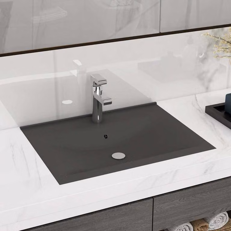 Lavabo rettangolare in ceramica vidaXL sospeso, colore grigio antracite, L: 60 cm, P: 46 cm, H: 16 cm