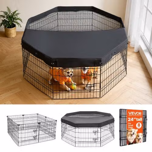 VEVOR Box per Cani Pieghevole in Metallo Nero con 8 Pannelli e Porta per Delimitazione Zona Cuccioli e Piccoli Animali Domestici