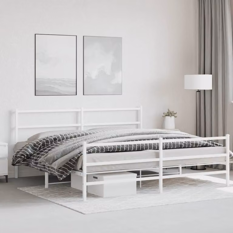 vidaXL Giroletto con Testiera e Pediera in Metallo Bianco L/P: 200 x 200 cm