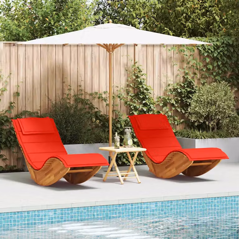 Set di 2 lettini da sole vidaXL in legno di acacia marrone con cuscini impermeabili per giardino e terrazza