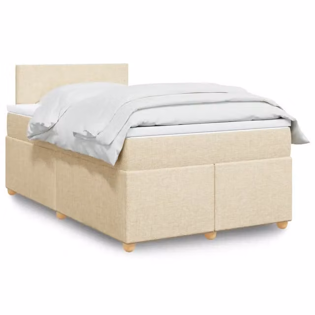 Letto Ibrido vidaXL con Giroletto a Molle e Materasso in Tessuto Beige e Bianco L/P: 120 x 200 cm