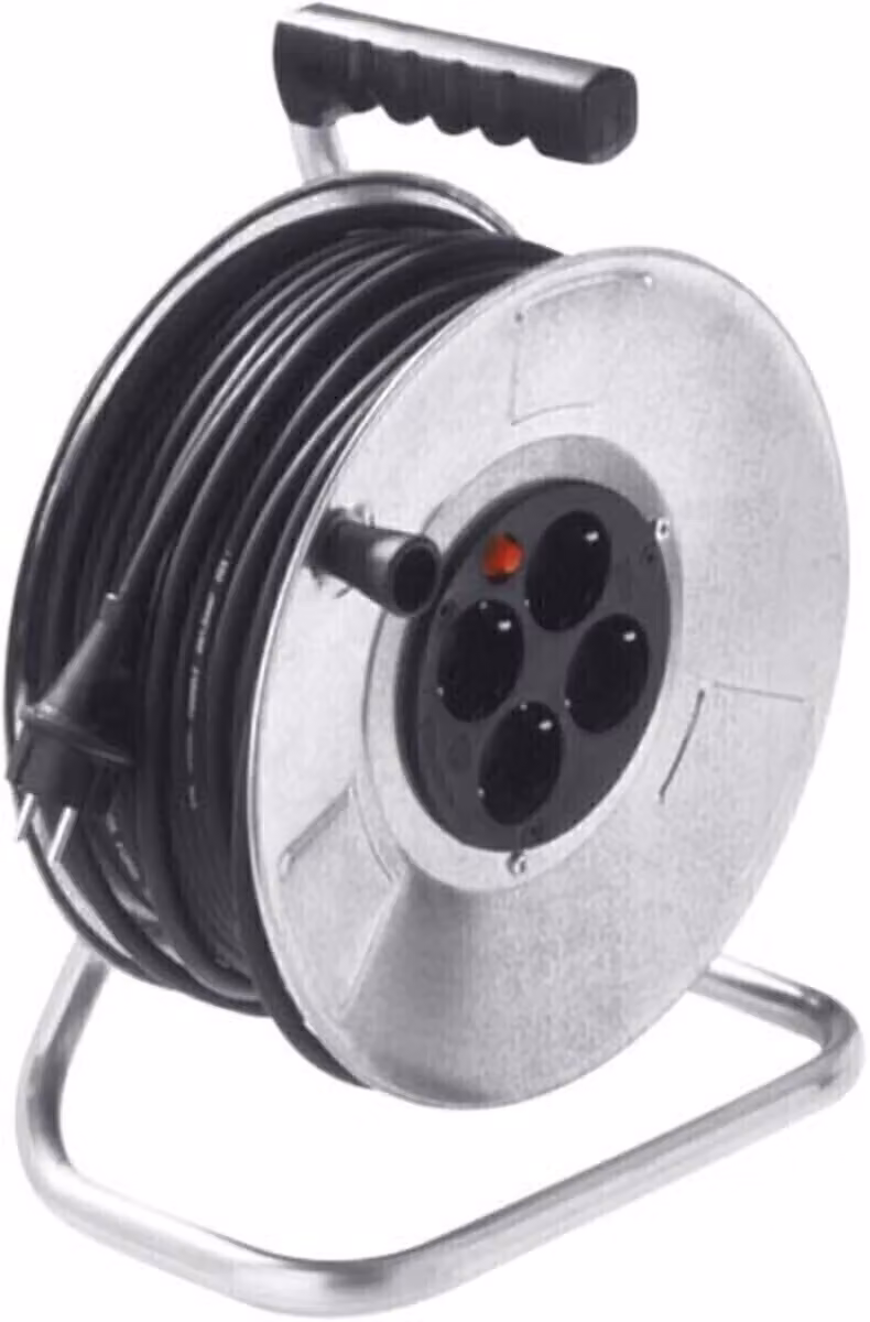 Avvolgicavo in lamiera d'acciaio BACHMANN 4-f. 50 m, H05RR-F 3G1,5 mm, IP20