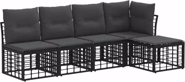 Set di divani da esterno | Set Salotto da Giardino Nero Poliestere