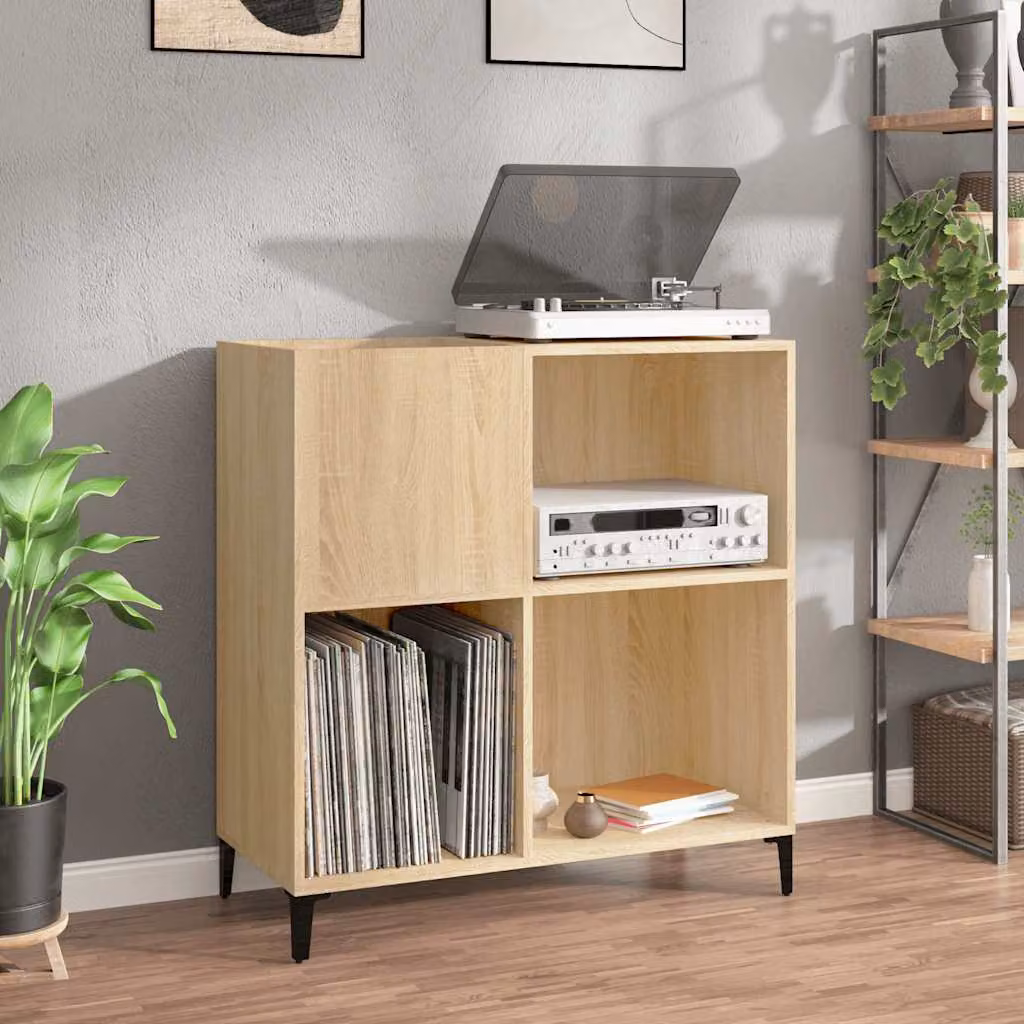 vidaXL Mobile Porta Dischi in Rovere Sonoma e Metallo, Colore Marrone, L 84,5 cm x P 38 cm x H 89 cm