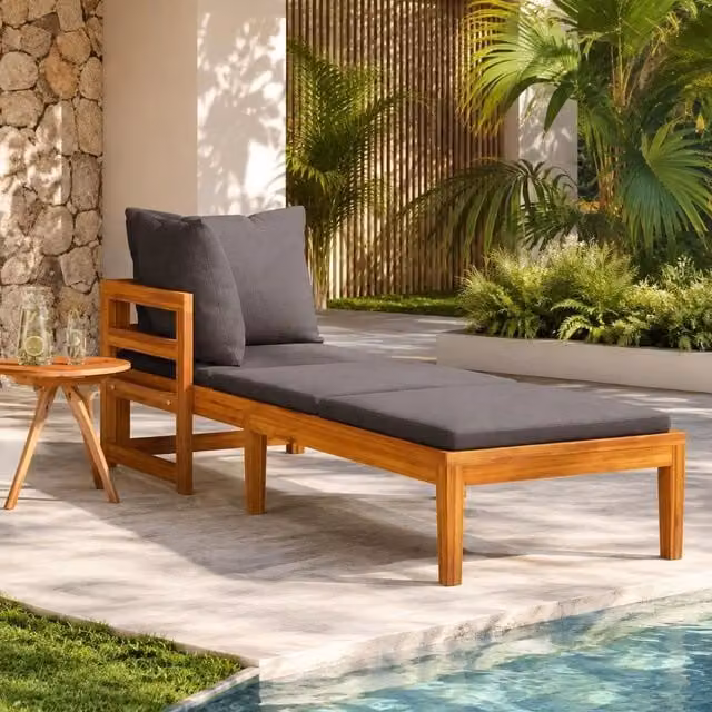 Sun Lounger With 1 Armrest, Dark Grey, Solid Acacia Wood
