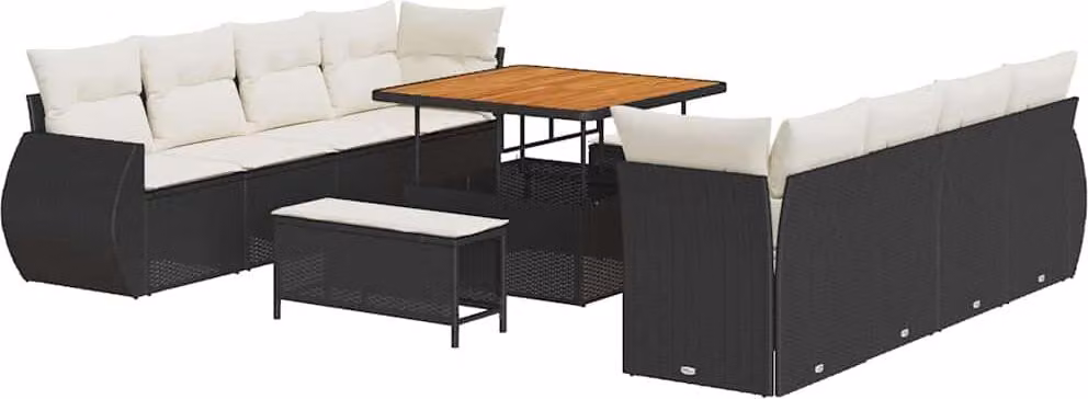 Set Divano da Giardino 11 pcs Nero Poly Rattan