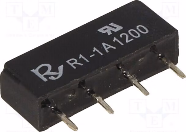 1 relè: contatto Reed, massima tensione 250 VDC, corrente 1A, potenza 10 VA. Bobina: 12 VDC, 144 mW. R1-1A1200, elettromagnete