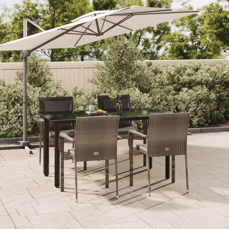 The Living Store Set da pranzo da giardino 5 pezzi con cuscini in poly rattan nero e grigio