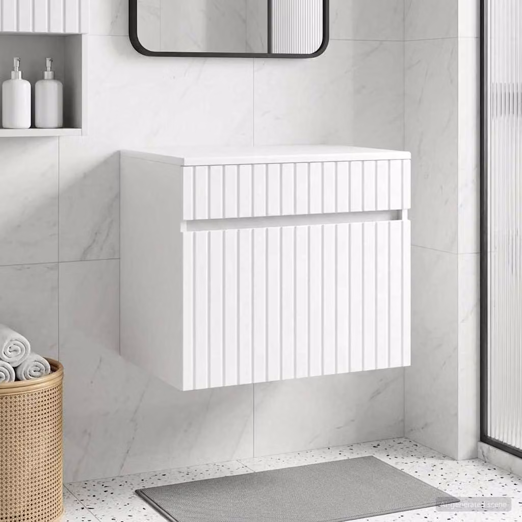 vidaXL Mobiletto da Bagno a Muro Bianco Lucido L: 59 cm, P: 44,5 cm, H: 50 cm