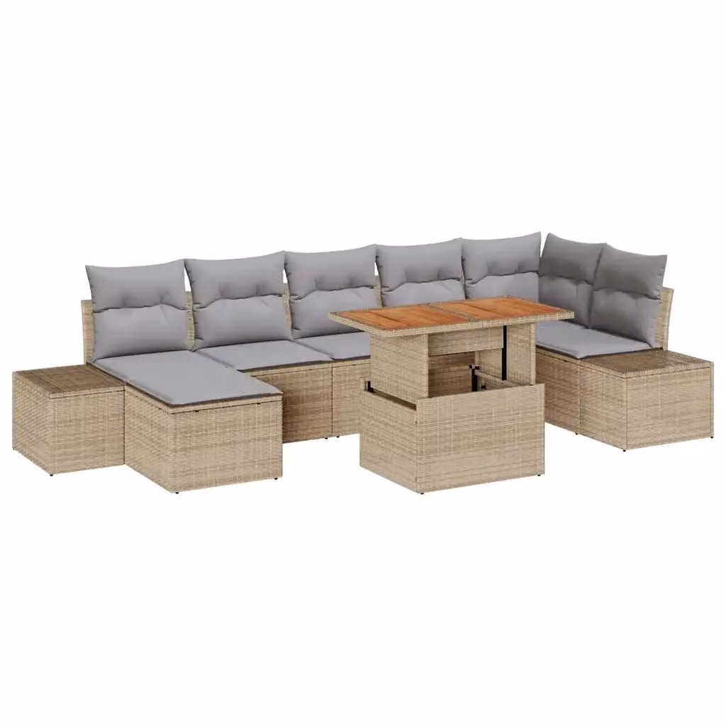 Set Divano da Giardino vidaXL in Polyrattan 8 Pezzi con Cuscini Beige e Grigio – 2
