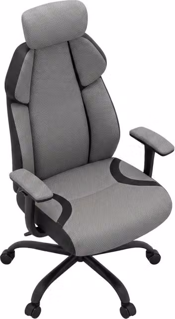 Sedia da Gaming Frankystar Grigia con Braccioli e Poggiatesta in Tessuto e Finta Pelle, Girevole 360° e Regolabile – 1