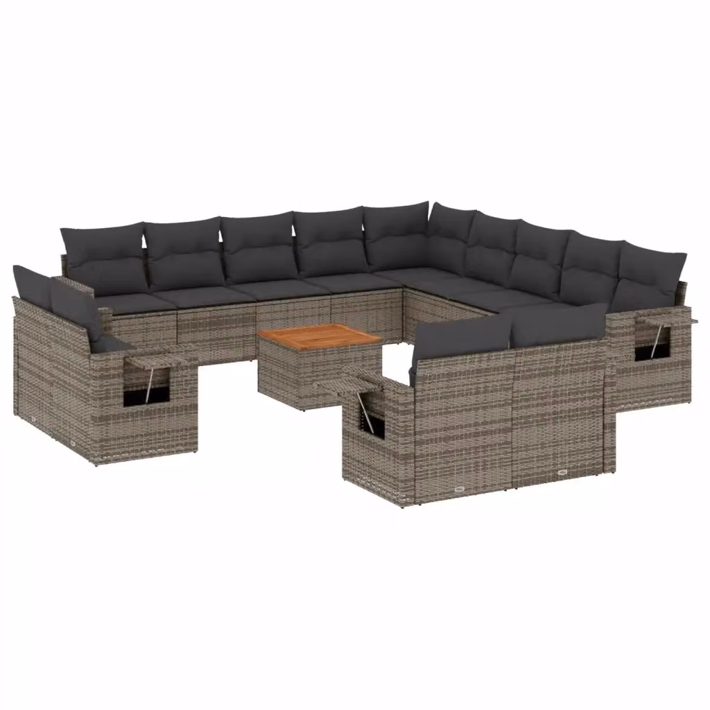 vidaXL Set Divani da Giardino a L in Polyrattan Grigio con Cuscini e Tavolino da Esterno – 2