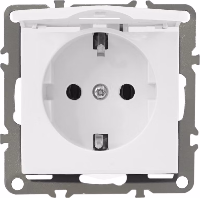 Prese di corrente Schuko 230V con coperchio, serie QUADRA, colore bianco