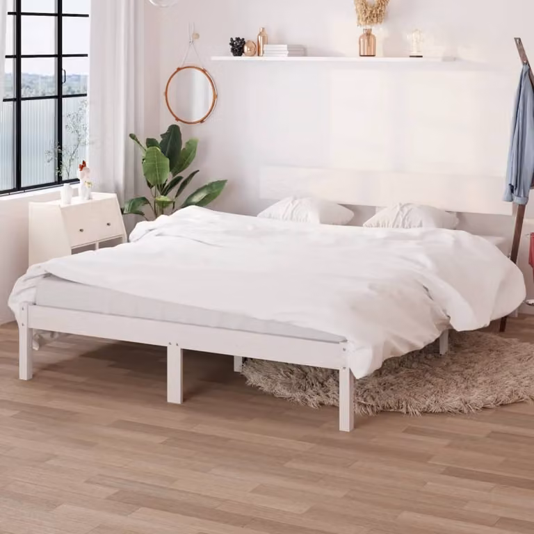 The Living Store Letto in legno massiccio di pino bianco 160x200 cm