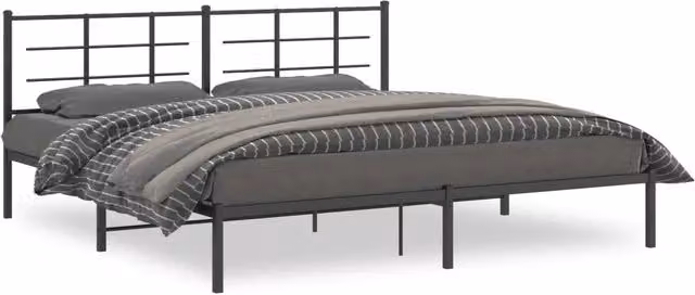 Letto matrimoniale | Letto per adulti | Giroletto con Testiera in Metallo Nero 193x203 cm