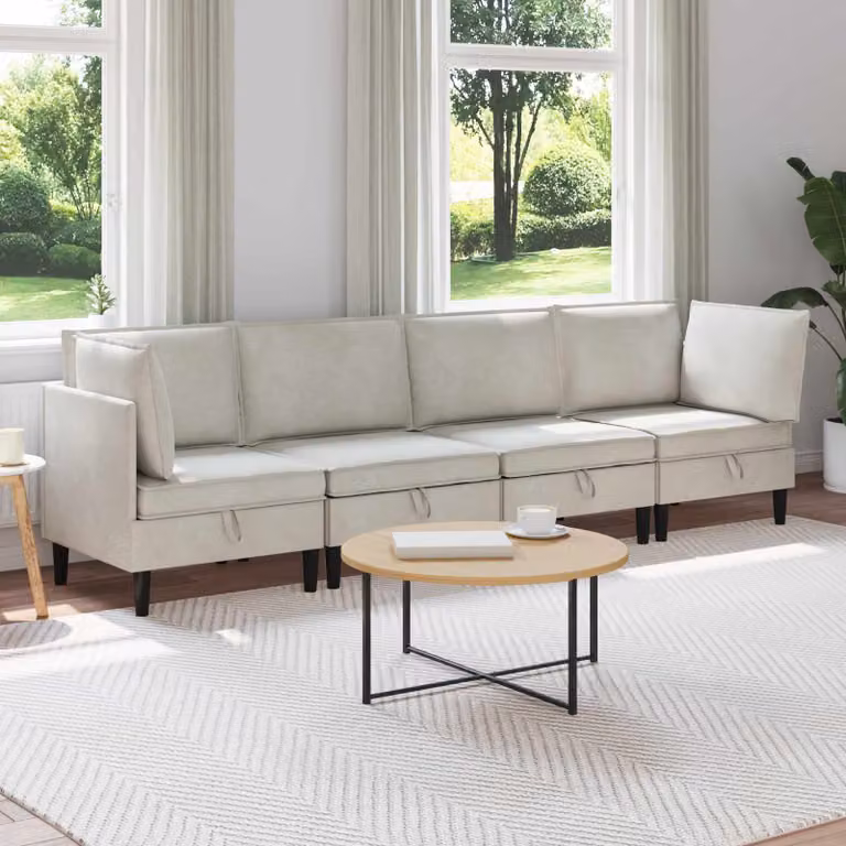 Set di mobili per il soggiorno vidaXL in velluto beige composto da 4 pezzi con design moderno a L e cuscini inclusi