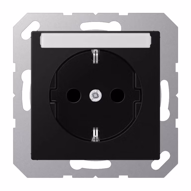 Presa Jung SCHUKO, 16 A 250 V ~, con etichetta, protezione integrata contro il contatto accidentale, materiale termoplastico verniciato, serie A, nero grafite opaco A1520BFKINASWM