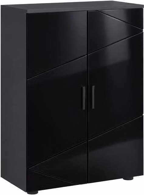 Mobiletto bagno kleankin con 2 ante e 3 ripiani, design moderno in legno nero lucido con chiusura ammortizzata