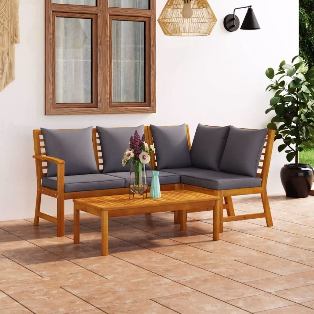 The Living Store Set da giardino 4 pezzi con cuscini in legno massiccio di acacia