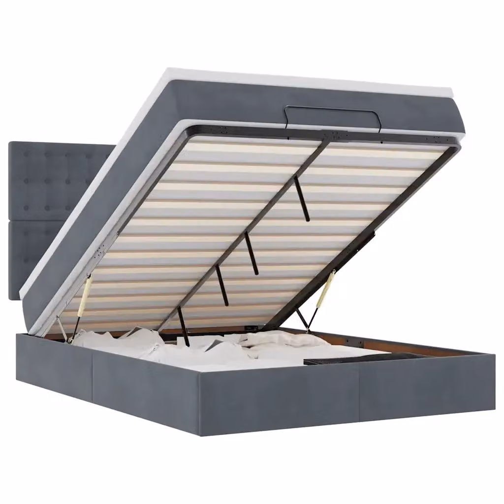Letto con contenitore a sollevamento vidaXL in velluto grigio e bianco L: 140 cm, P: 200 cm, H: 128 cm, 144 cm, 203 cm, 280 cm – 2