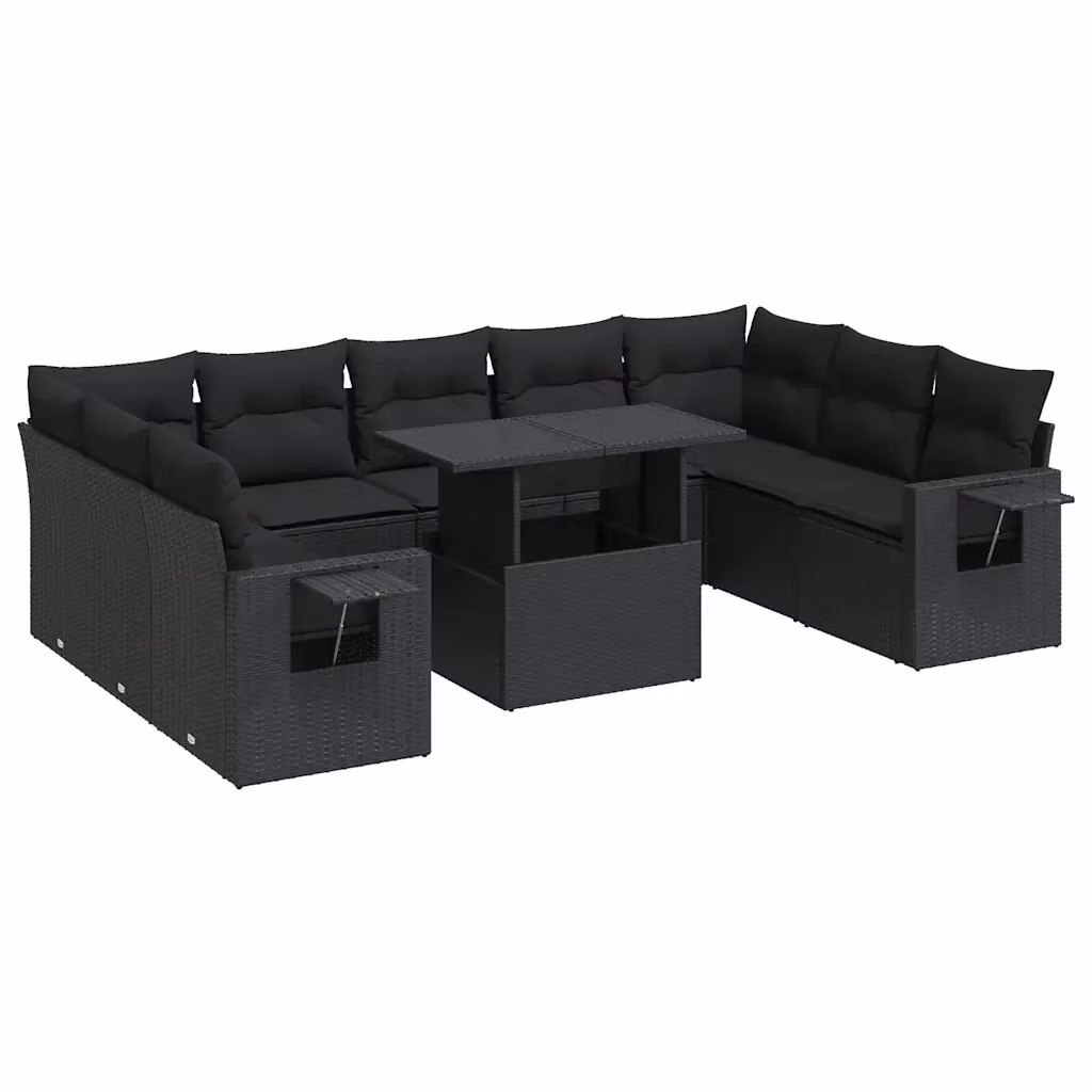 Set da giardino componibile vidaXL in rattan nero con cuscini e tavolino da esterno – 2