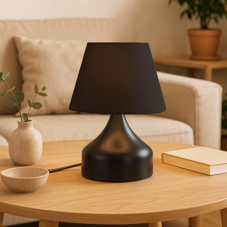 Opviq, lampada da tavolo di alta qualità interamente in metallo, nera, altezza 32 cm, cavo da 150 cm, paralume 22 x 14 cm, attacco E27, max 40 W | Design elegante per ogni ambiente.