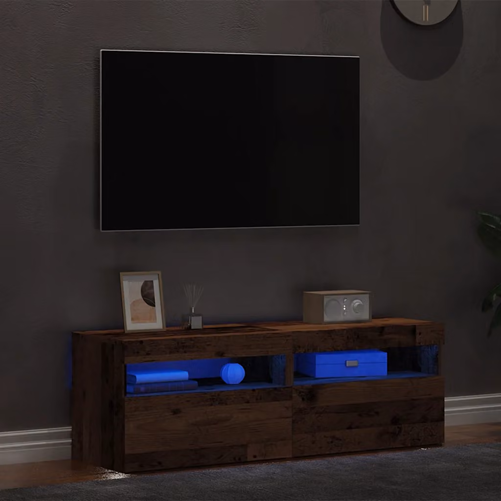 Set di 2 mobili porta TV vidaXL in legno marrone con illuminazione LED integrata per soggiorno, stile moderno