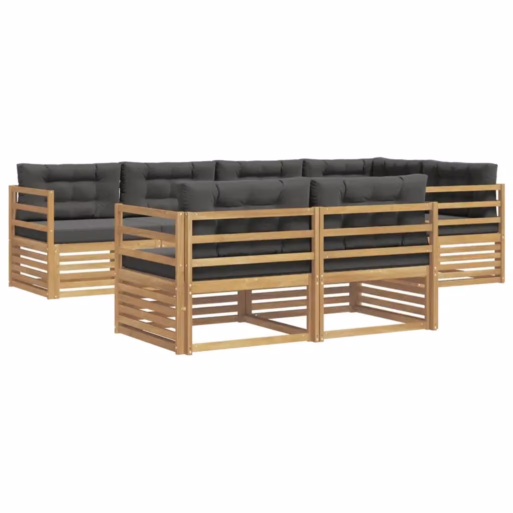 Set di divani da esterno vidaXL a forma di L composto da 7 pezzi in legno di acacia con cuscini bianchi e antracite – 2