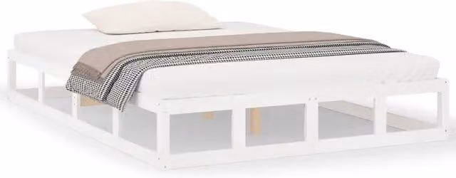 Letto matrimoniale per adulti in legno massello di pino bianco con struttura rigida e doghe piatte L/P/H: 205.5 x 120 x 125.5 cm