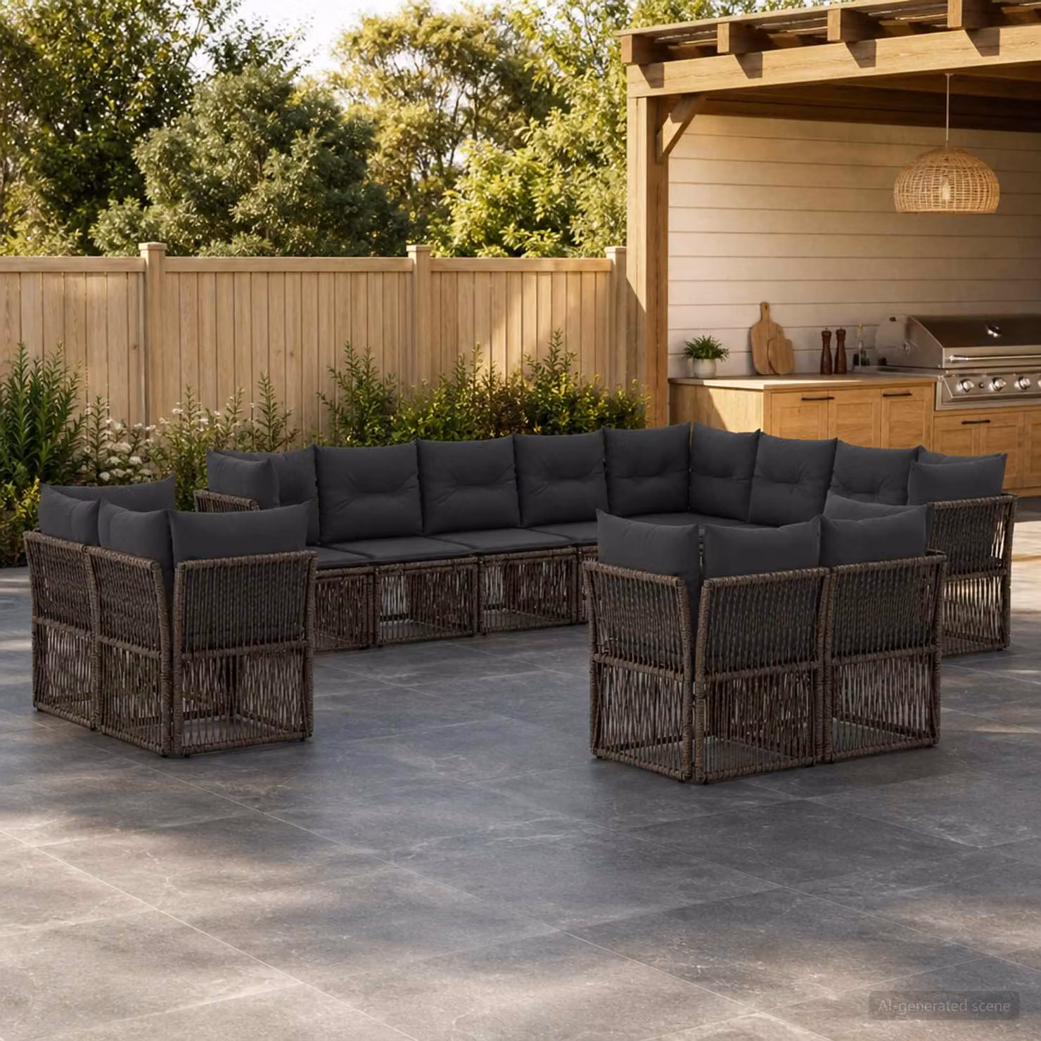 Set Divano da Giardino vidaXL a forma a U in Polyrattan Grigio con Cuscini e Struttura in Acciaio Verniciato a Polvere