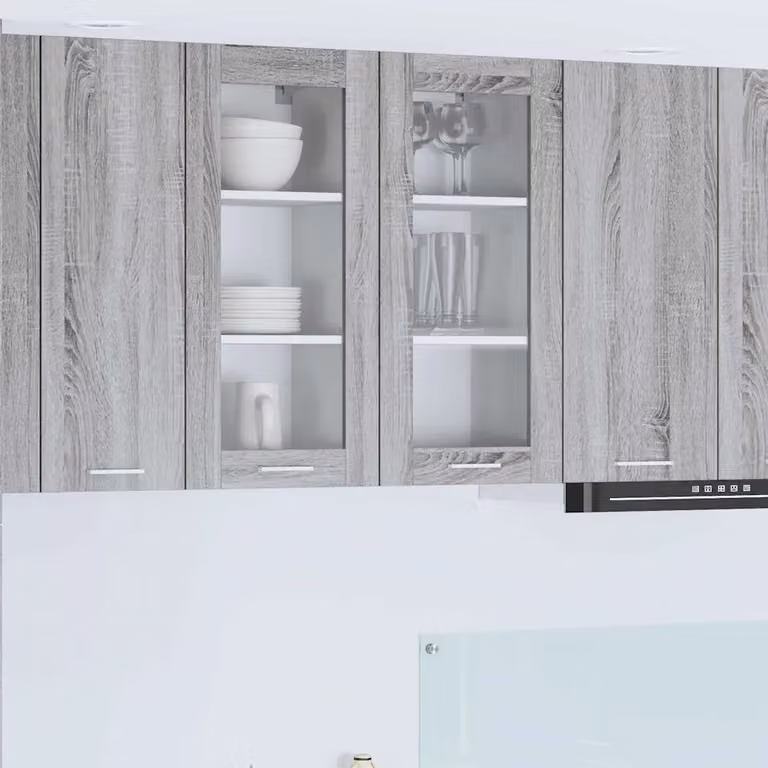 Set di 2 armadi pensili da cucina vidaXL in legno MDF Grigio Sonoma con ante a battente e ripiani interni