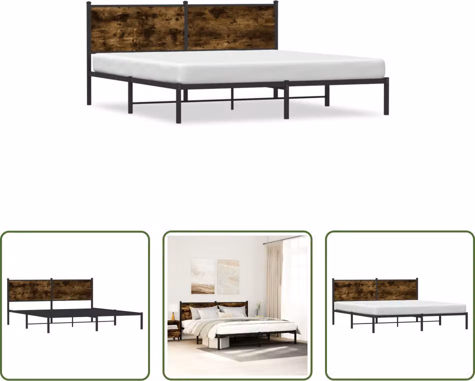 The Living Store Struttura letto con testata in metallo rovere fumé 160x200 cm