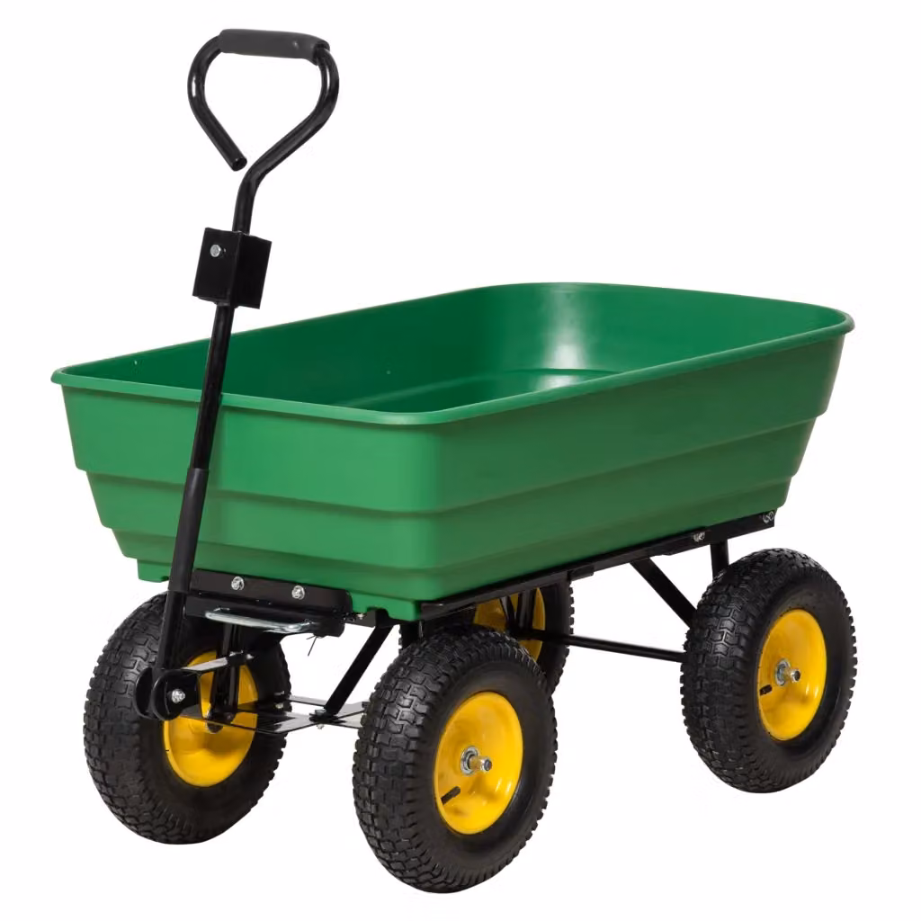 Carrello da Giardino Verde in Acciaio e PP con Vasca Ribaltabile e Maniglia, L/P/H: 118 x 58 x 102 cm – 2