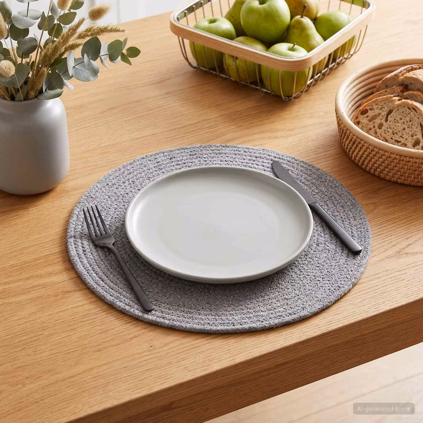 Set di 4 sottobicchieri rotondi vidaXL in juta grigia stile rustico, Diametro: 30 cm