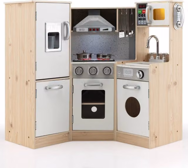 Set da cucina giocattolo in legno multicolore con accessori per pentole e cubetti di ghiaccio per lo sviluppo cognitivo e motorio dei bambini, L/P/H: 85 x 49 x 105 cm
