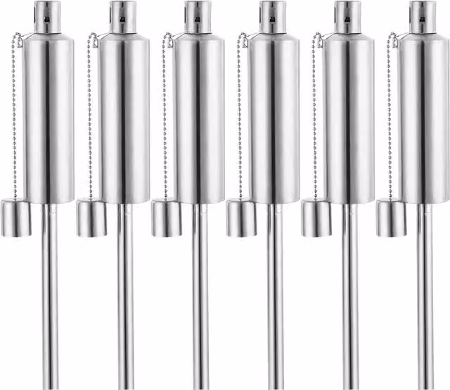 Set di 6 torce ad olio Gardebruk in acciaio inox color argento da 115 cm