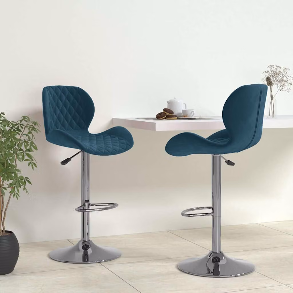 Set di 2 sgabelli da bar vidaXL in velluto blu con struttura in metallo moderno – 1