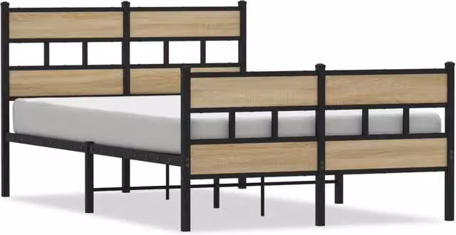 Letto matrimoniale per adulti con struttura in metallo e legno, L/P: 120 x 200 cm